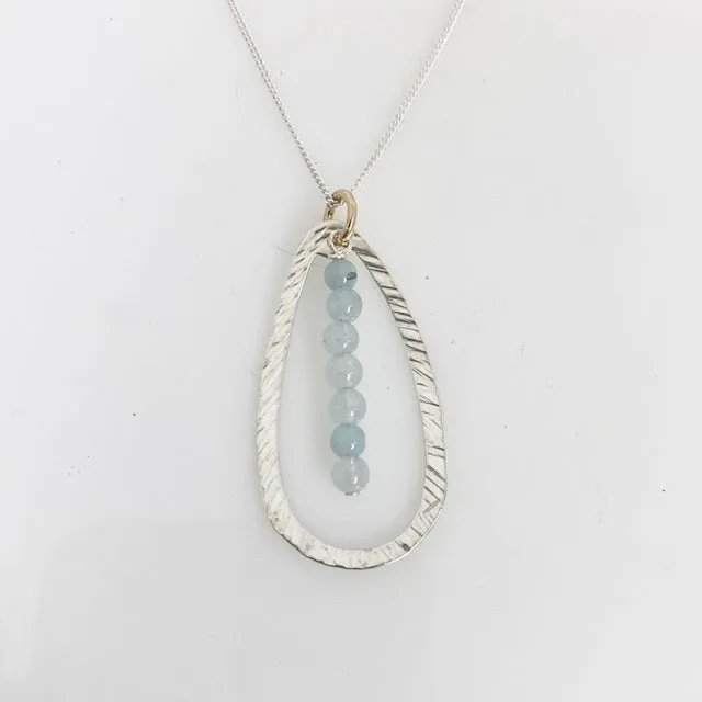 Hammered Open Leaf with Aquamarine Necklace