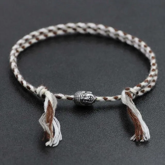 Hand braided Tibetan Cotton Rope & Stainless Steel Buddha SPIRITUAL Bracelet or Anklet-18-30cm