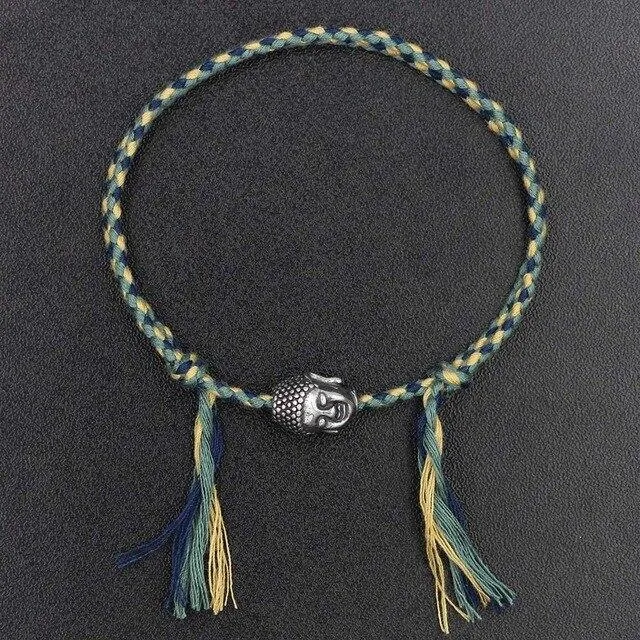 Hand braided Tibetan Cotton Rope & Stainless Steel Buddha SPIRITUAL Bracelet or Anklet-18-30cm