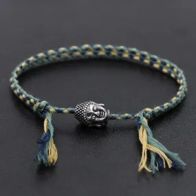 Hand braided Tibetan Cotton Rope & Stainless Steel Buddha SPIRITUAL Bracelet or Anklet-18-30cm