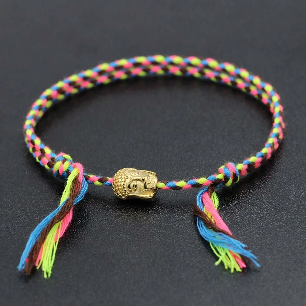 Hand braided Tibetan Cotton Rope & Stainless Steel Buddha SPIRITUAL Bracelet or Anklet-18-30cm