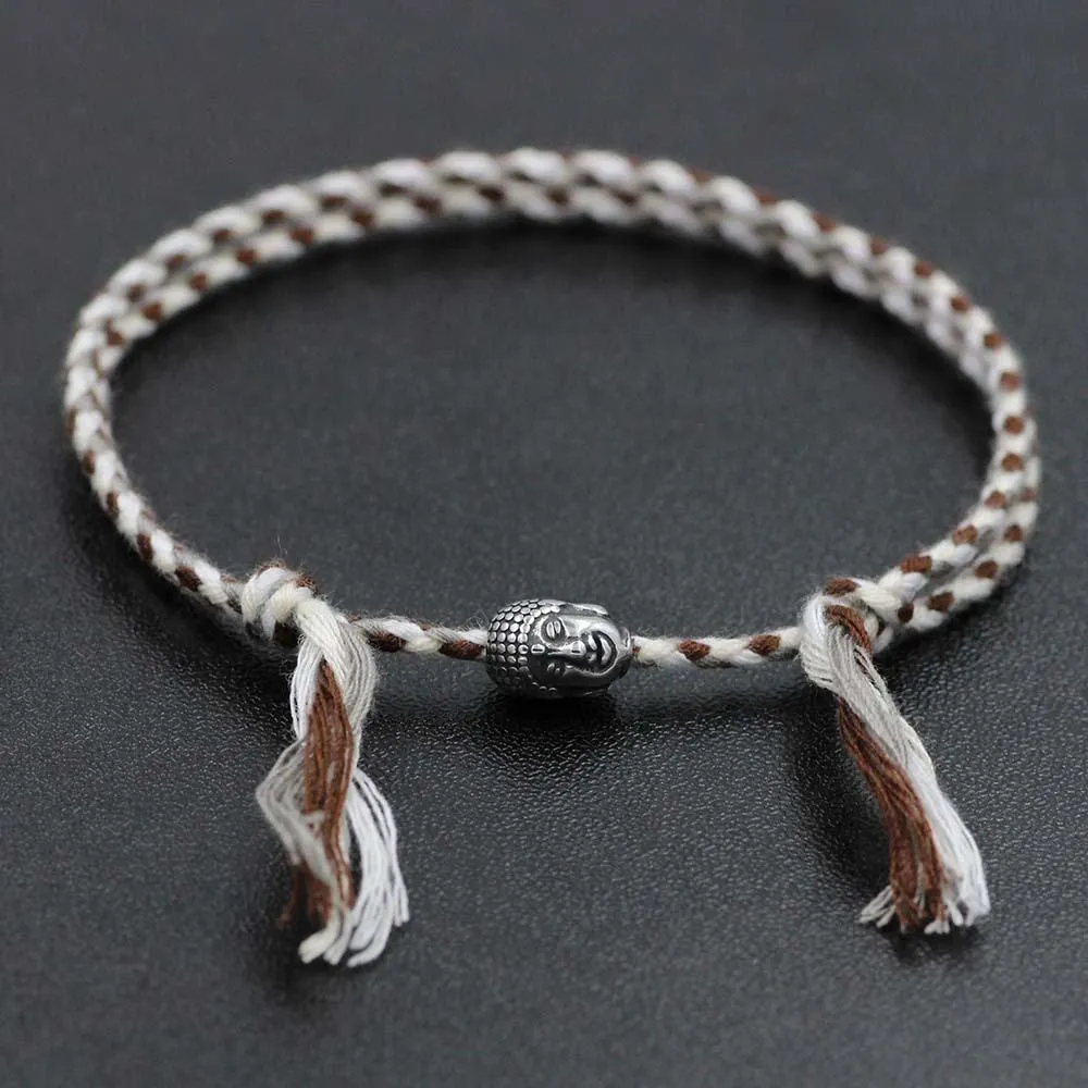 Hand braided Tibetan Cotton Rope & Stainless Steel Buddha SPIRITUAL Bracelet or Anklet-18-30cm