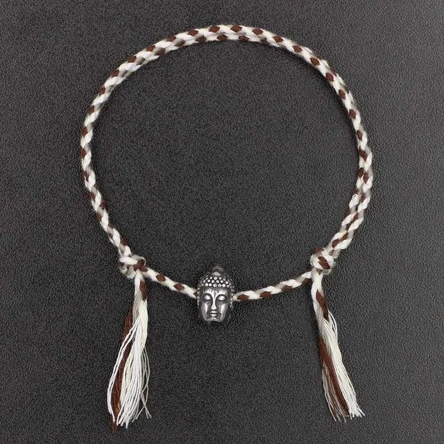 Hand braided Tibetan Cotton Rope & Stainless Steel Buddha SPIRITUAL Bracelet or Anklet-18-30cm