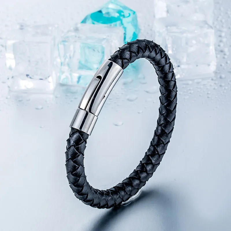 Handcrafted Retro Leather and Titanium Steel Men's Bracelet – Unique Wholesale Jewelry