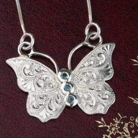 Handmade Sterling Silver Birthstone Butterfly Scroll Necklace