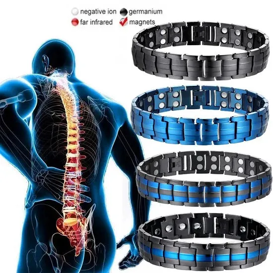 Health Care Therapy Titanium Steel Double Row Magnetic Bangle Bracelets for Anti-Fatigue Arthritis Pain Relief Energy