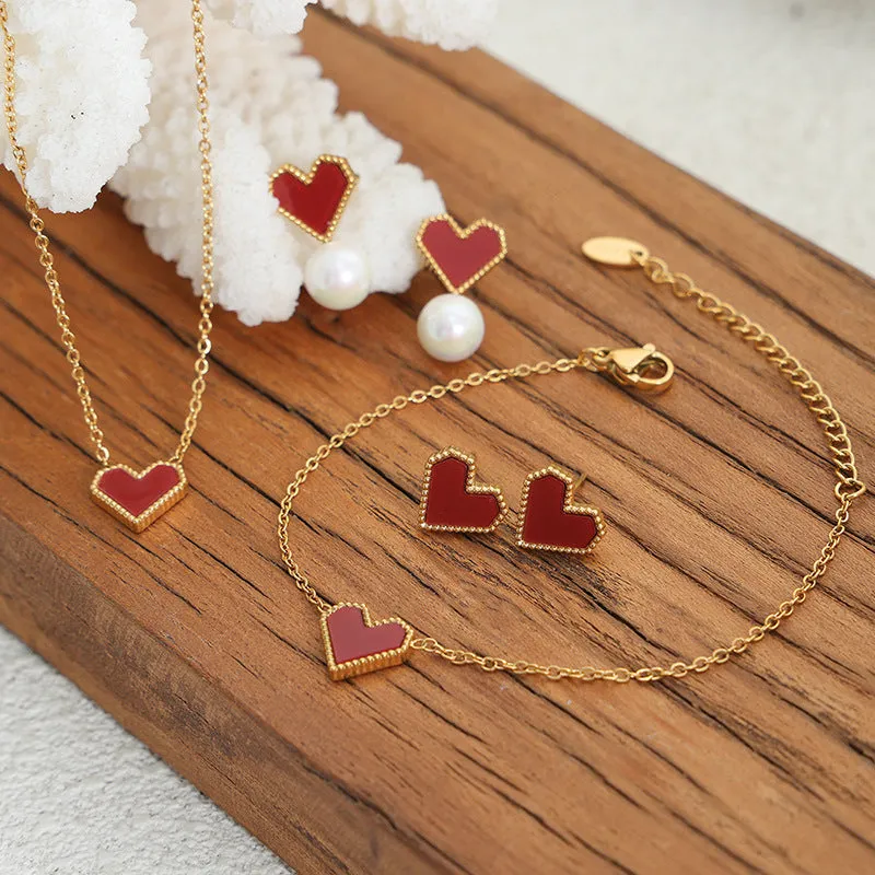 Heart Jewelry Necklace Bracelet Earring Set