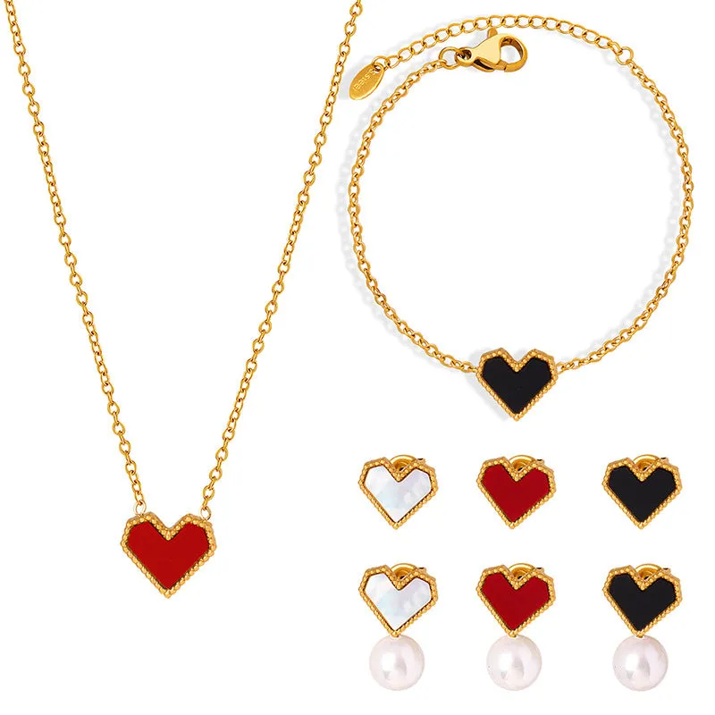 Heart Jewelry Necklace Bracelet Earring Set