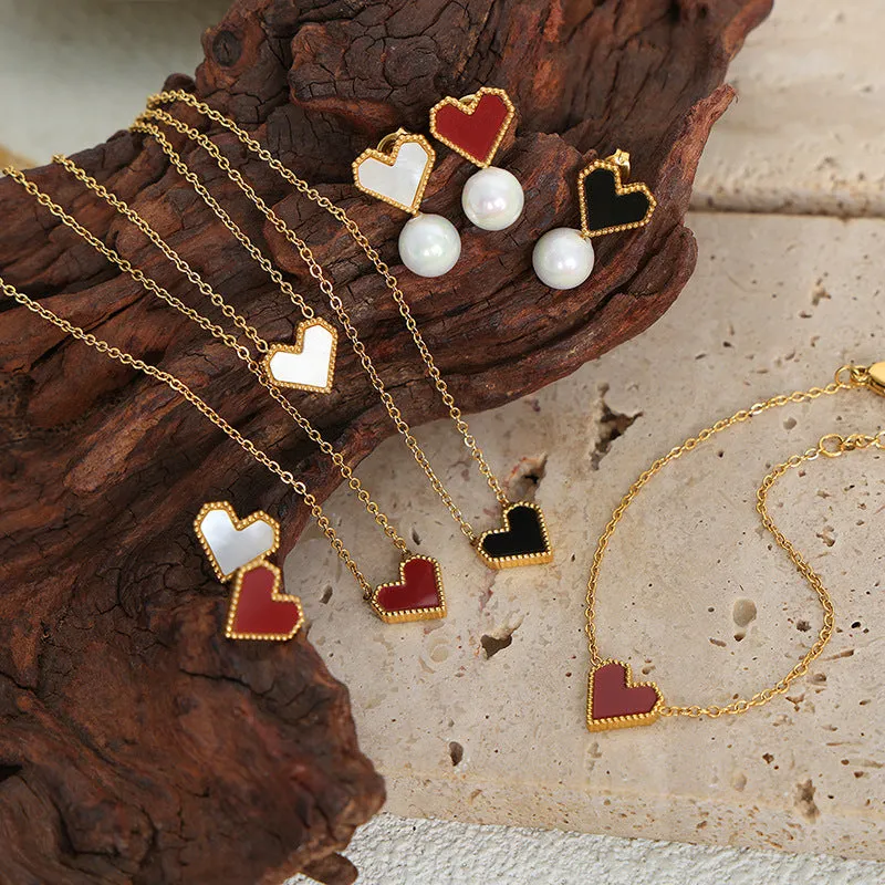 Heart Jewelry Necklace Bracelet Earring Set