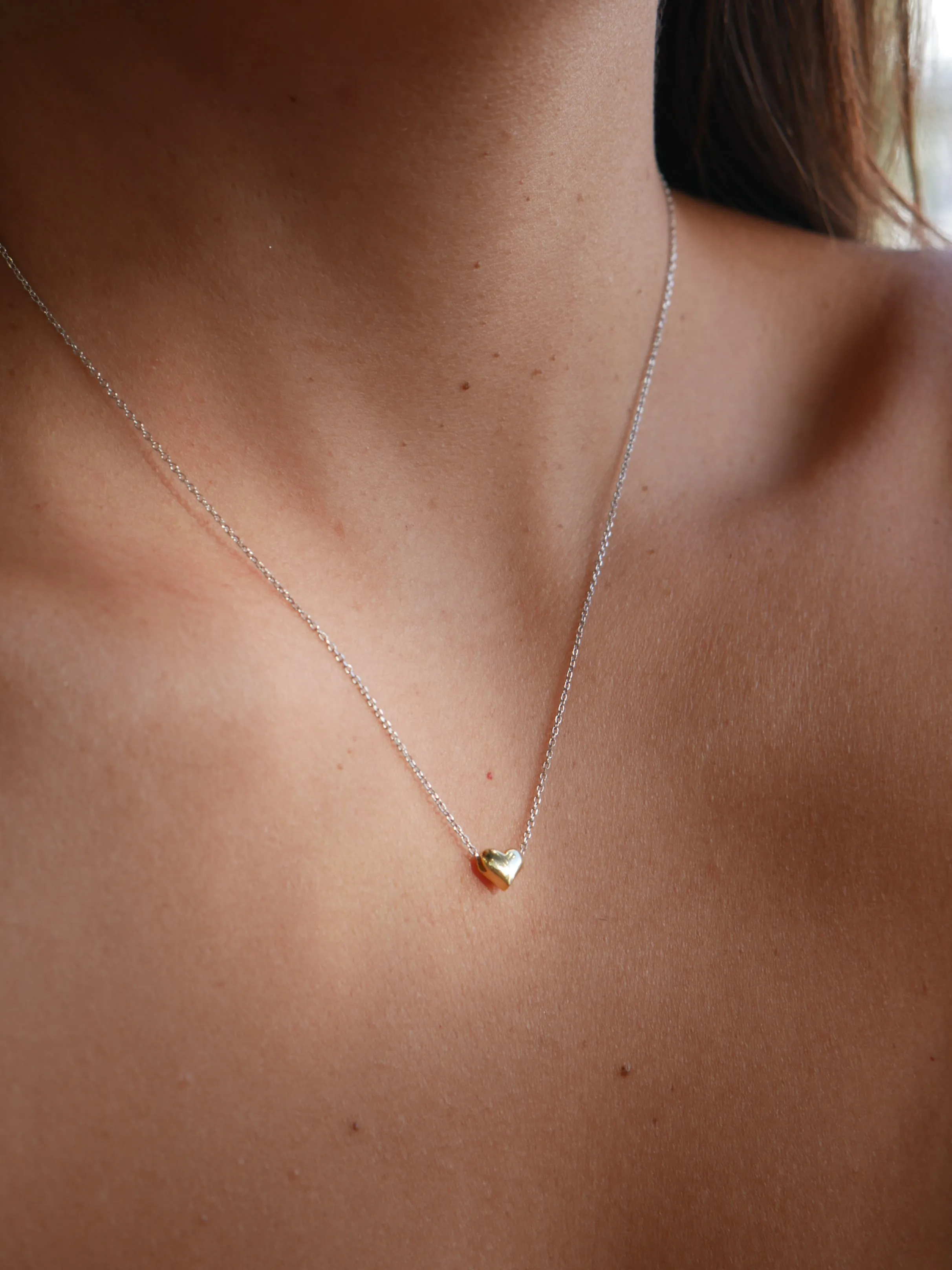 Heart Necklace, .925 Sterling Silver, 18K Gold Plated Heart, Two Tone Mix Metals Love Necklace