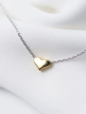 Heart Necklace, .925 Sterling Silver, 18K Gold Plated Heart, Two Tone Mix Metals Love Necklace