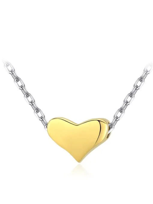 Heart Necklace, .925 Sterling Silver, 18K Gold Plated Heart, Two Tone Mix Metals Love Necklace