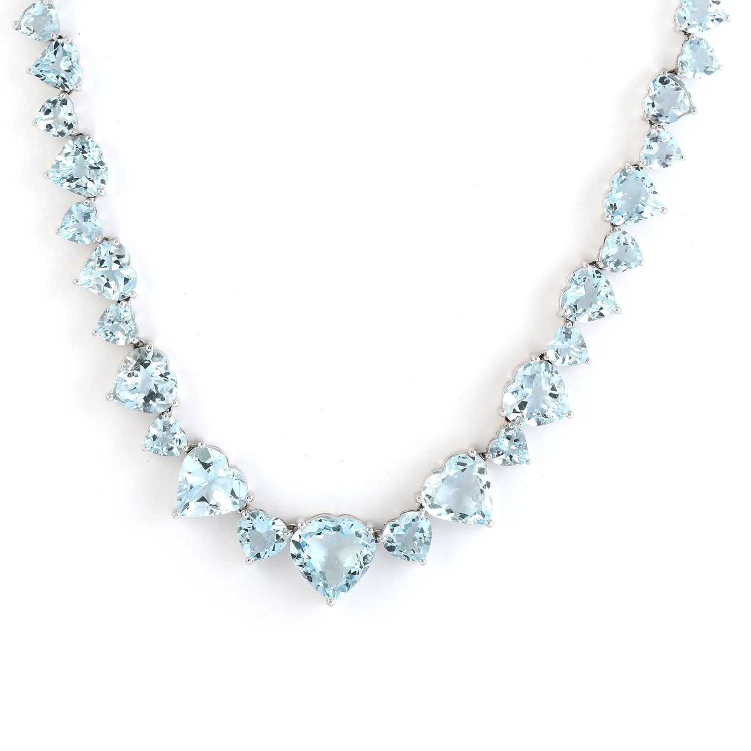 Heart Shaped Aquamarine March Birthstone Delicate Necklace In 18k White Gold For Her