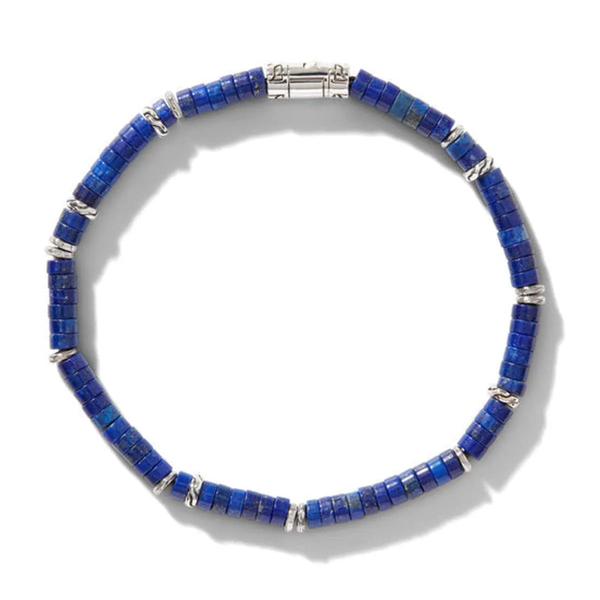 Heishi Silver Bracelet with Pusher Clasp with 4mm Lapis Lazuli Beads - BUS900698LPZ