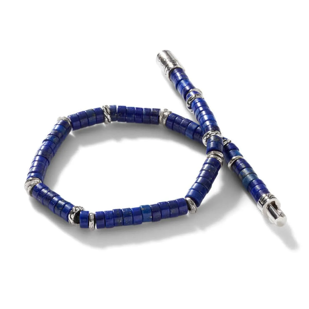 Heishi Silver Bracelet with Pusher Clasp with 4mm Lapis Lazuli Beads - BUS900698LPZ