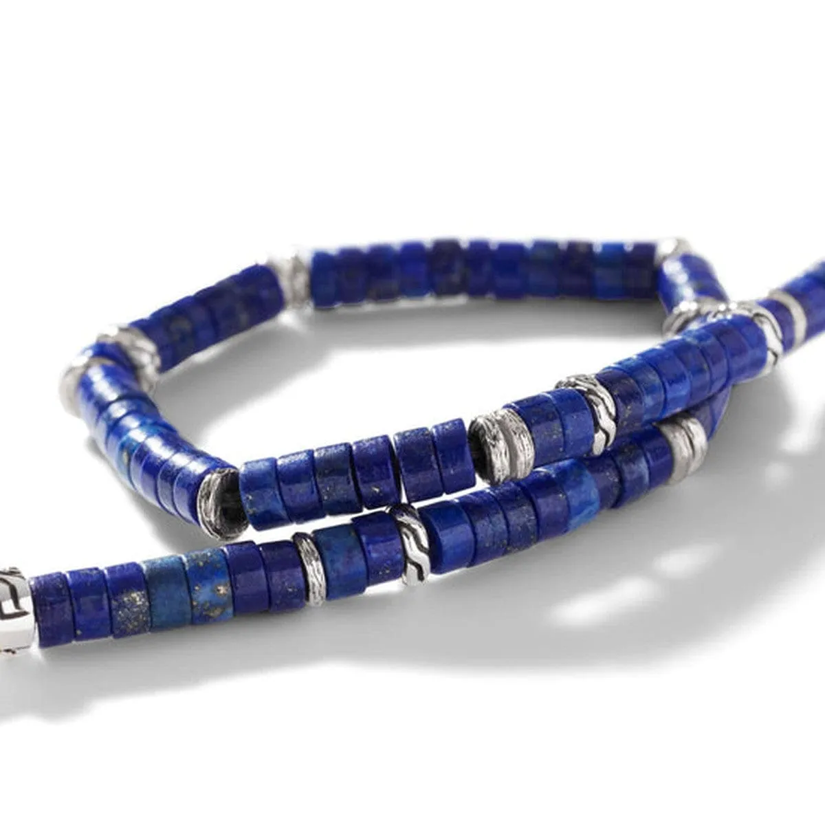 Heishi Silver Bracelet with Pusher Clasp with 4mm Lapis Lazuli Beads - BUS900698LPZ