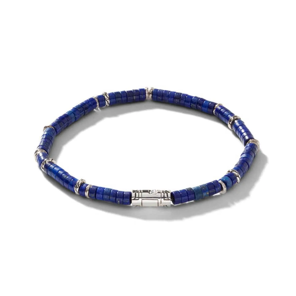 Heishi Silver Bracelet with Pusher Clasp with 4mm Lapis Lazuli Beads - BUS900698LPZ