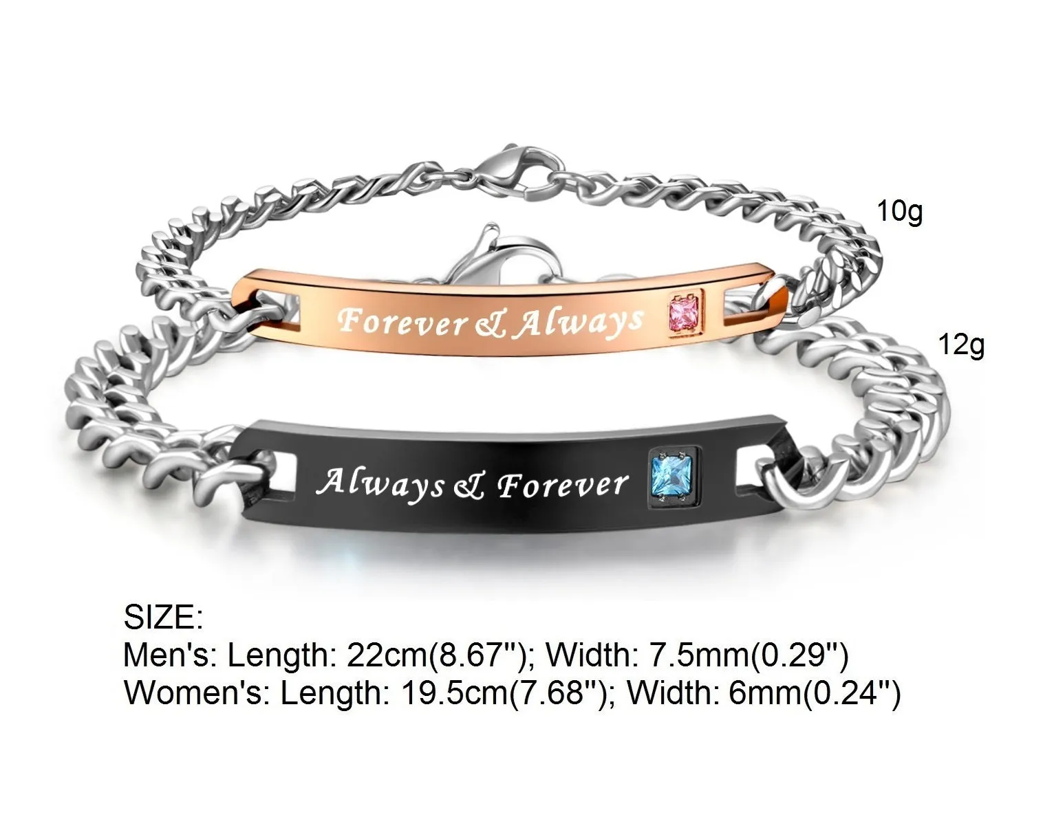 His & Hers Matching Set Always and Forever Couple Bracelets, Valentine, Anniversary, Wedding, Promise, Engagement Gift