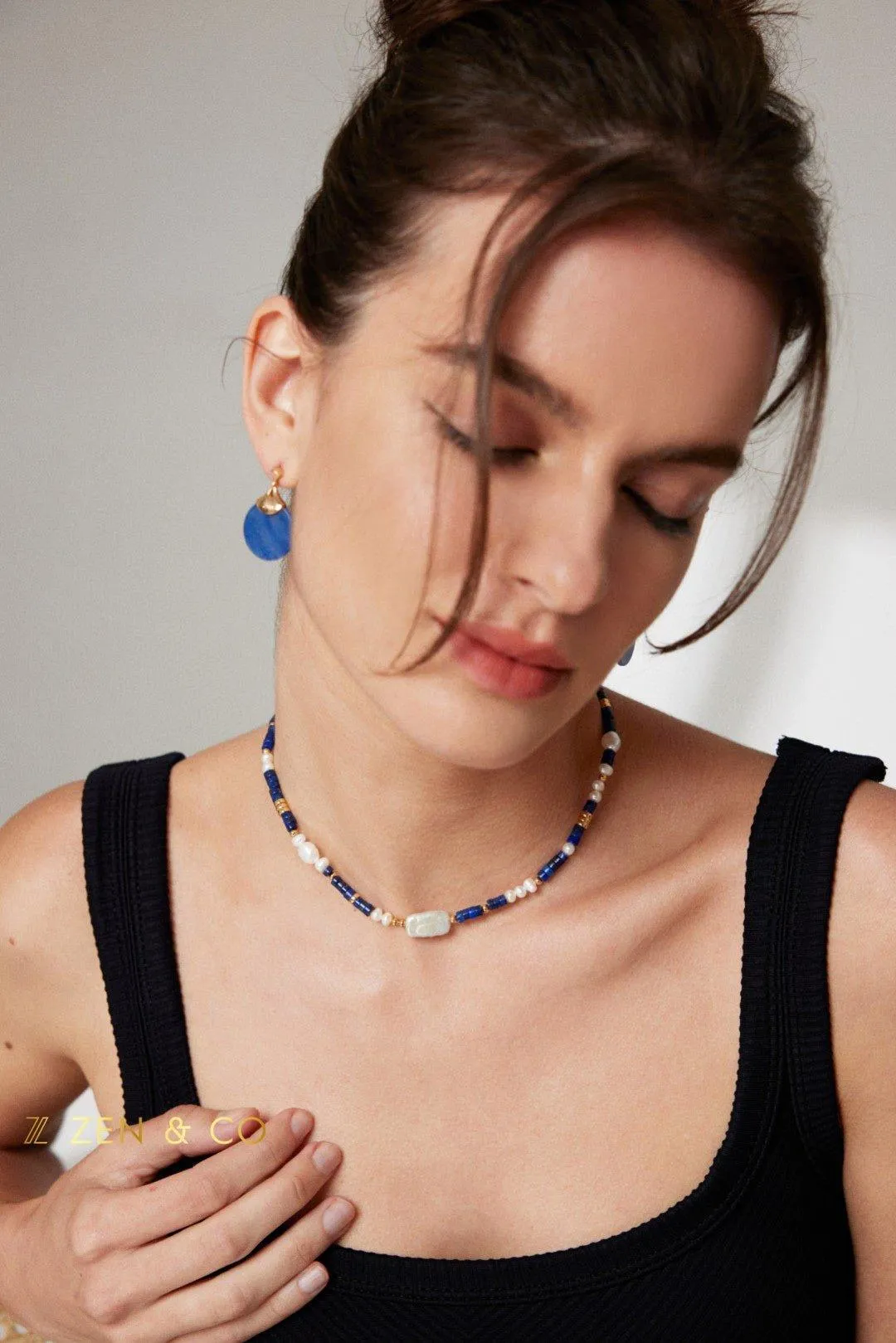 ILOILO Lapis lazuli, pearl and blue jade jewelry set necklace and drop earrings