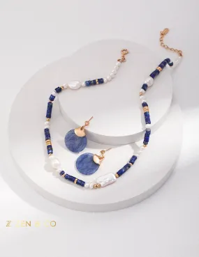 ILOILO Lapis lazuli, pearl and blue jade jewelry set necklace and drop earrings