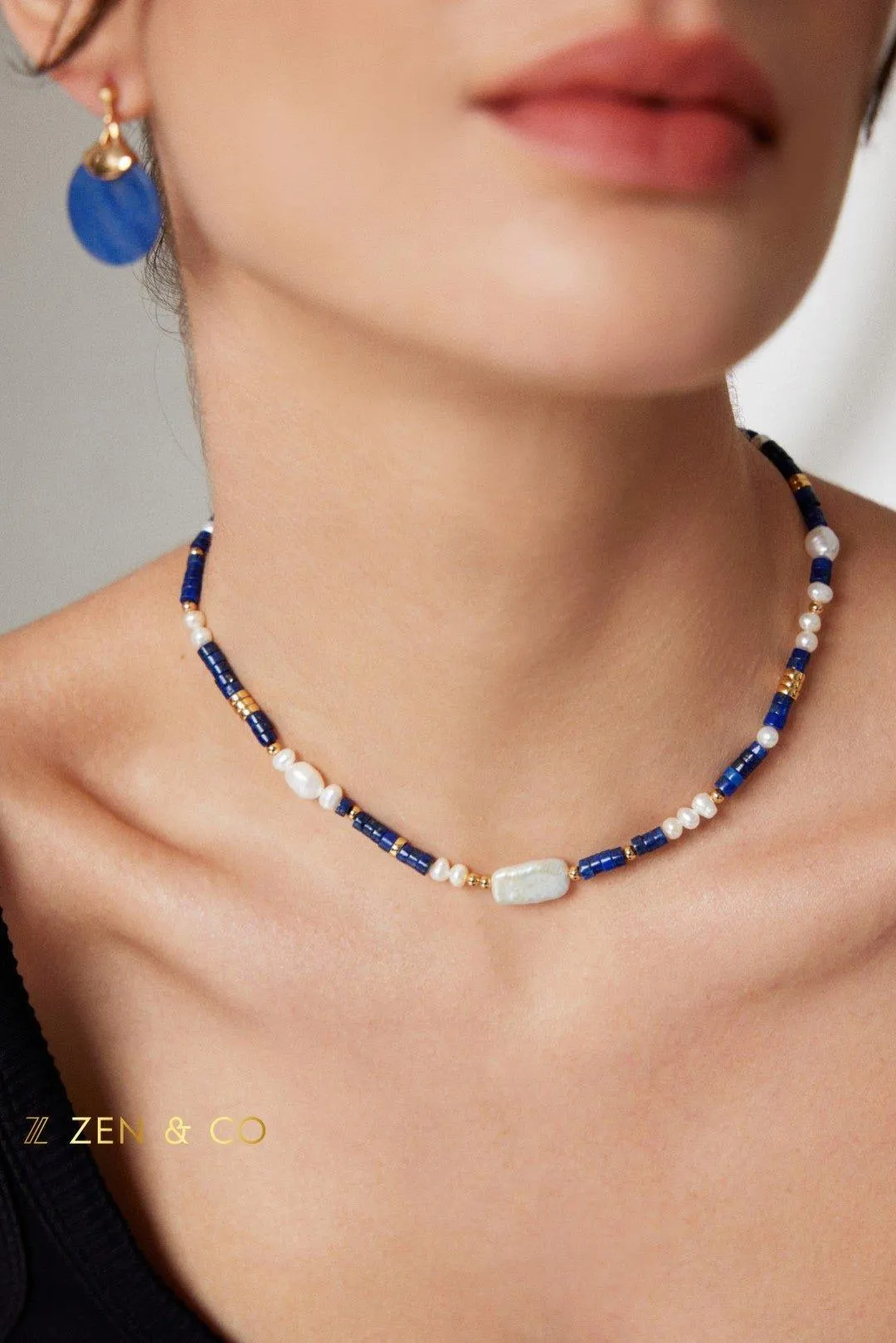 ILOILO Lapis lazuli, pearl and blue jade jewelry set necklace and drop earrings