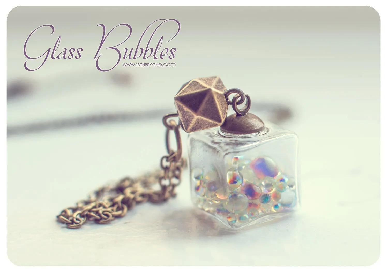 Iridescent bubbles glass cube pendant necklace