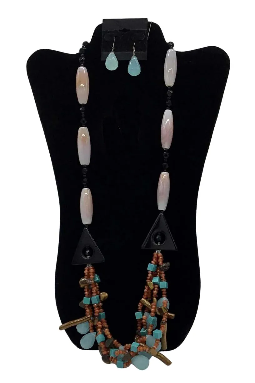 Jackie Jones Onyx, Turquoise and Opaque Aquamarine Necklace Set