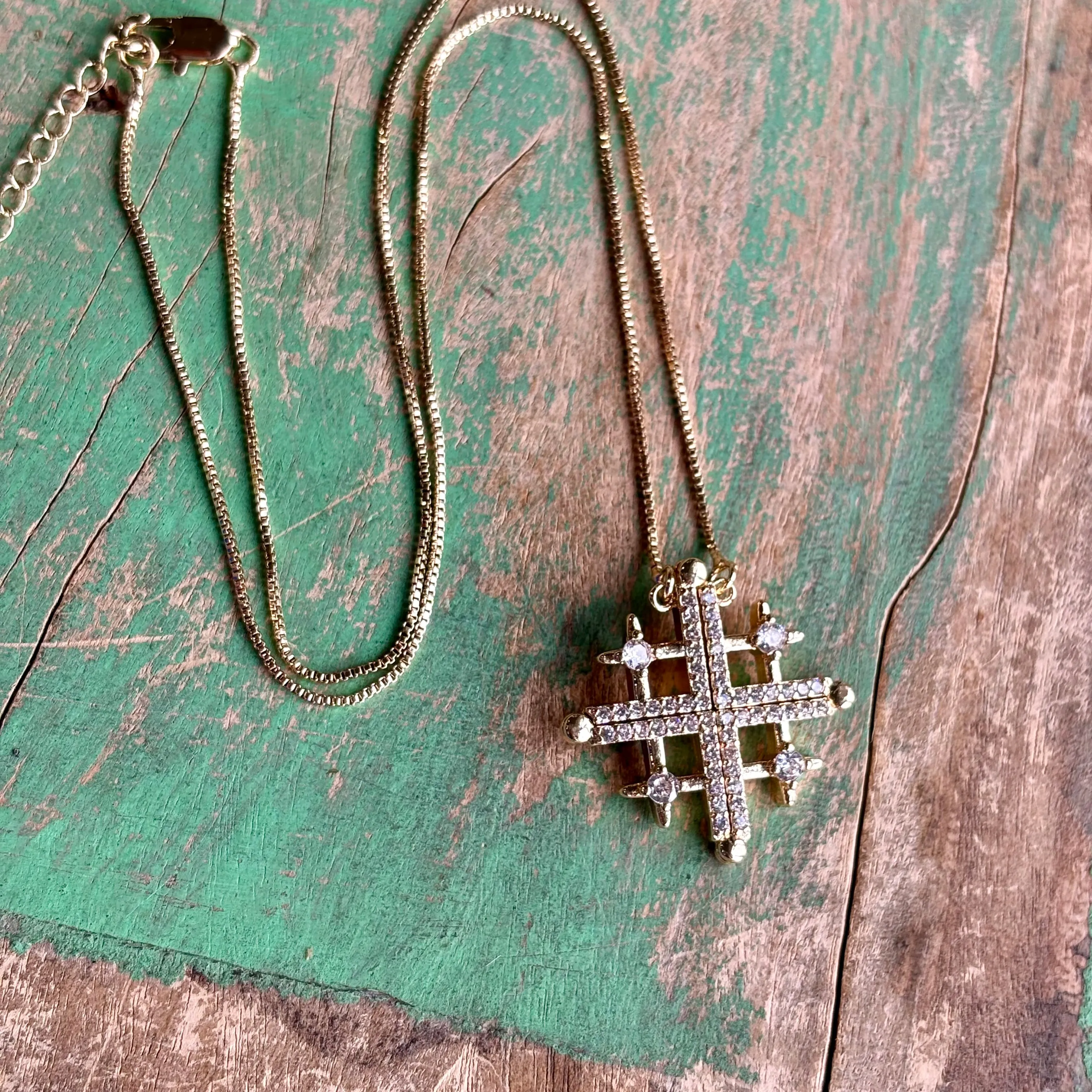 Jerusalem Cross Cubic Zirconia Converter Necklace