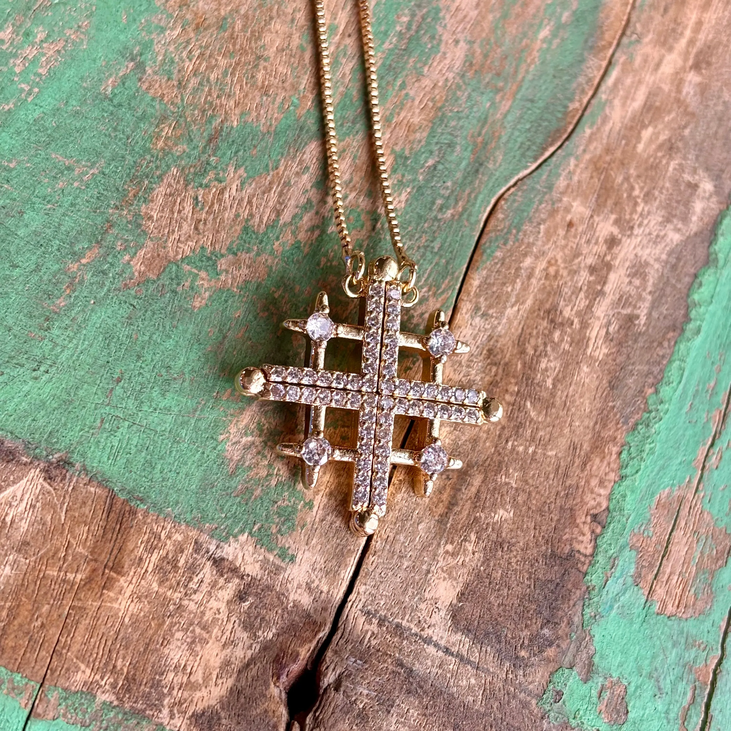 Jerusalem Cross Cubic Zirconia Converter Necklace