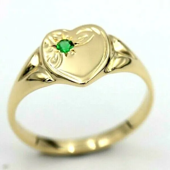 Kaedesigns Genuine 9ct 9K Yellow, Rose and White Gold Green Emerald (Birthstone Of May) Signet Ring