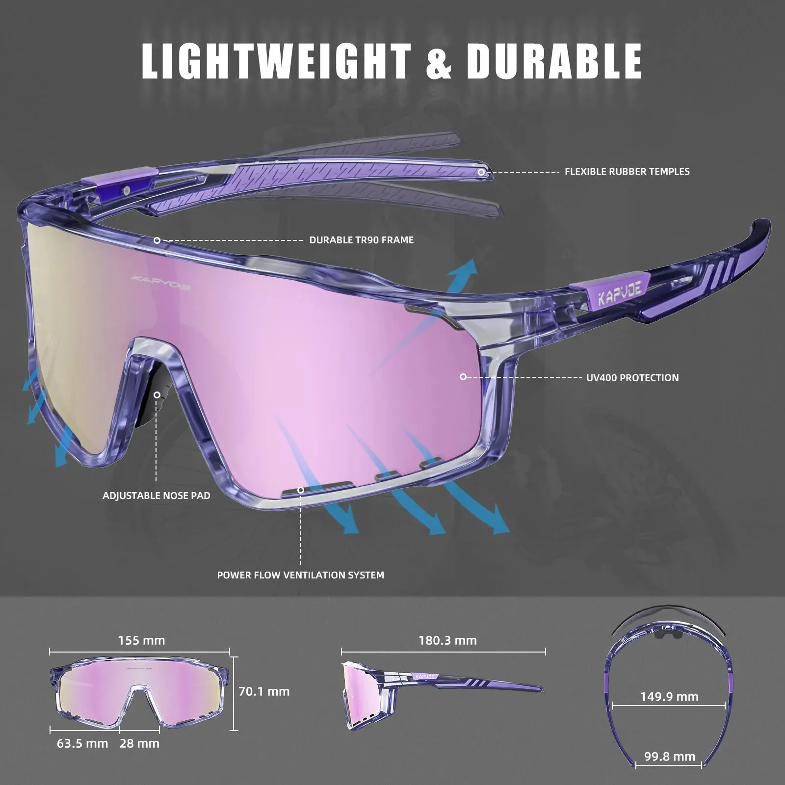 Kapvoe Cycling Glasses MTB Riding Skating Sunglasses UV400 Fishing Goggles Man Woman Bike Bicycle Eyewear Eye Protection Glasses