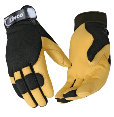 Kinco 101 Pro Golden Premium Grain Deerskin Adjustable Hook and Loop Rubber Pull-Strap Cuff Gloves (One Dozen)