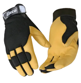 Kinco 101 Pro Golden Premium Grain Deerskin Adjustable Hook and Loop Rubber Pull-Strap Cuff Gloves (One Dozen)