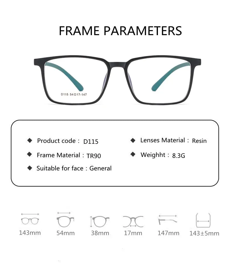 Kocolior Unisex Full Rim Square Acetate Tr 90 Hyperopic Reading Glasses D115