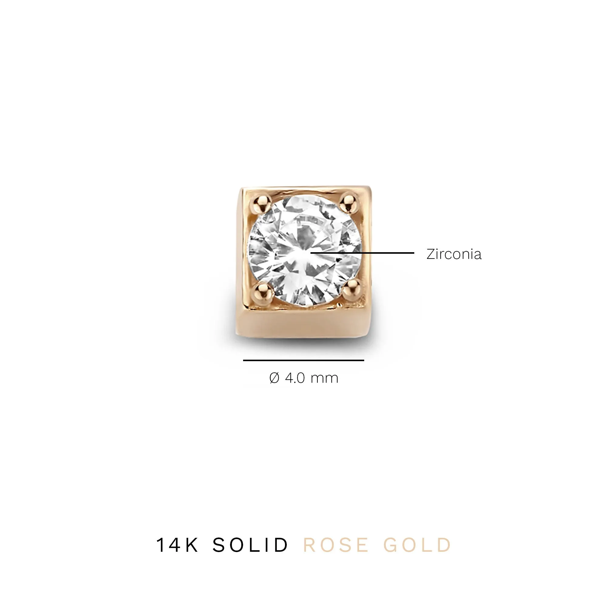 La Concorde Felie 14 karat rose gold cube charm with zirconia stone