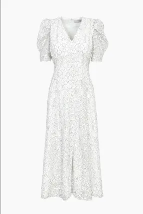 Lacey Puff Sleeve Lace Midi Dress