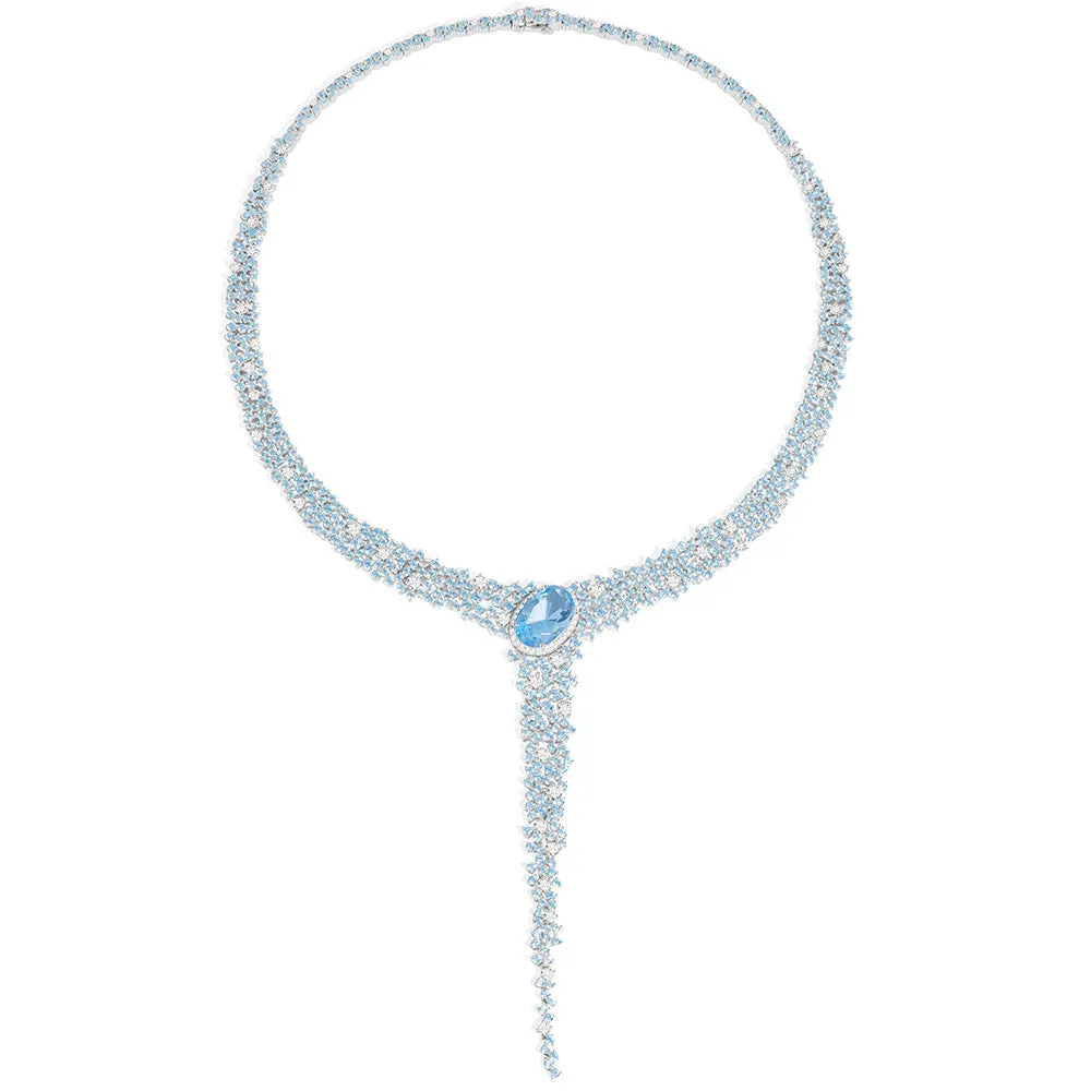 Lagoon Blue Y-Drop Pavé Necklace