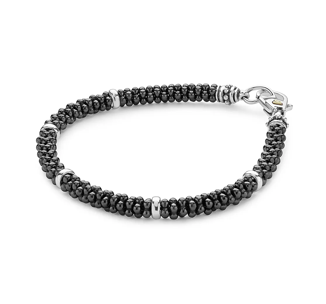 LAGOS Black Caviar Silver Five Station Ceramic Bracelet