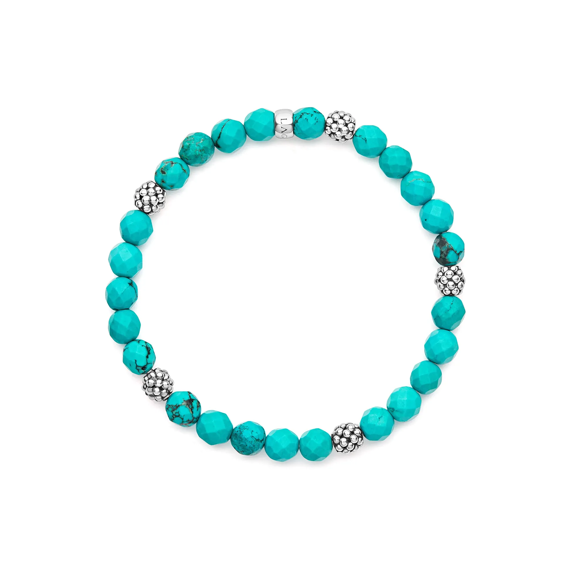 LAGOS Signature Caviar Five Station Silver Turquoise Bead Bracelet