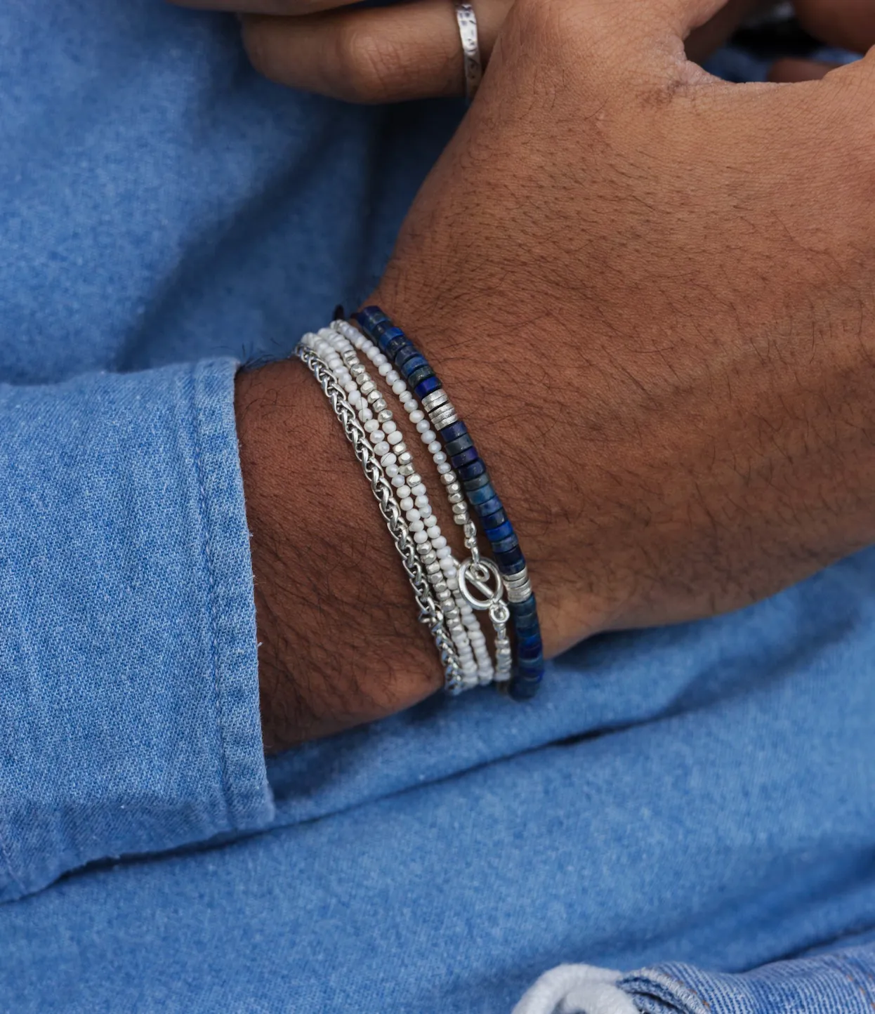 Lapis Lazuli And Sterling Silver Disc Beads Bracelet