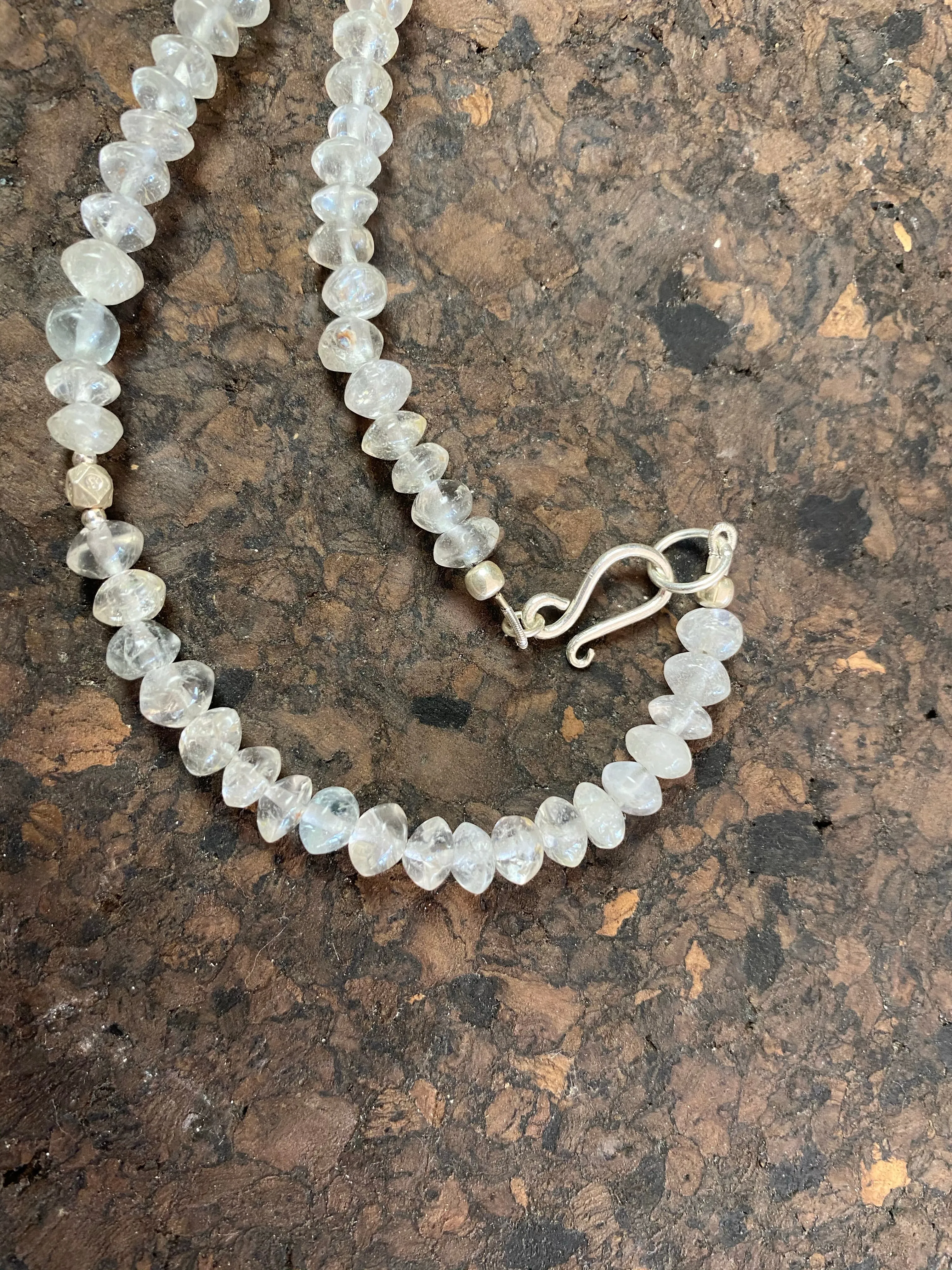 Long Aquamarine Silver Bead Necklace