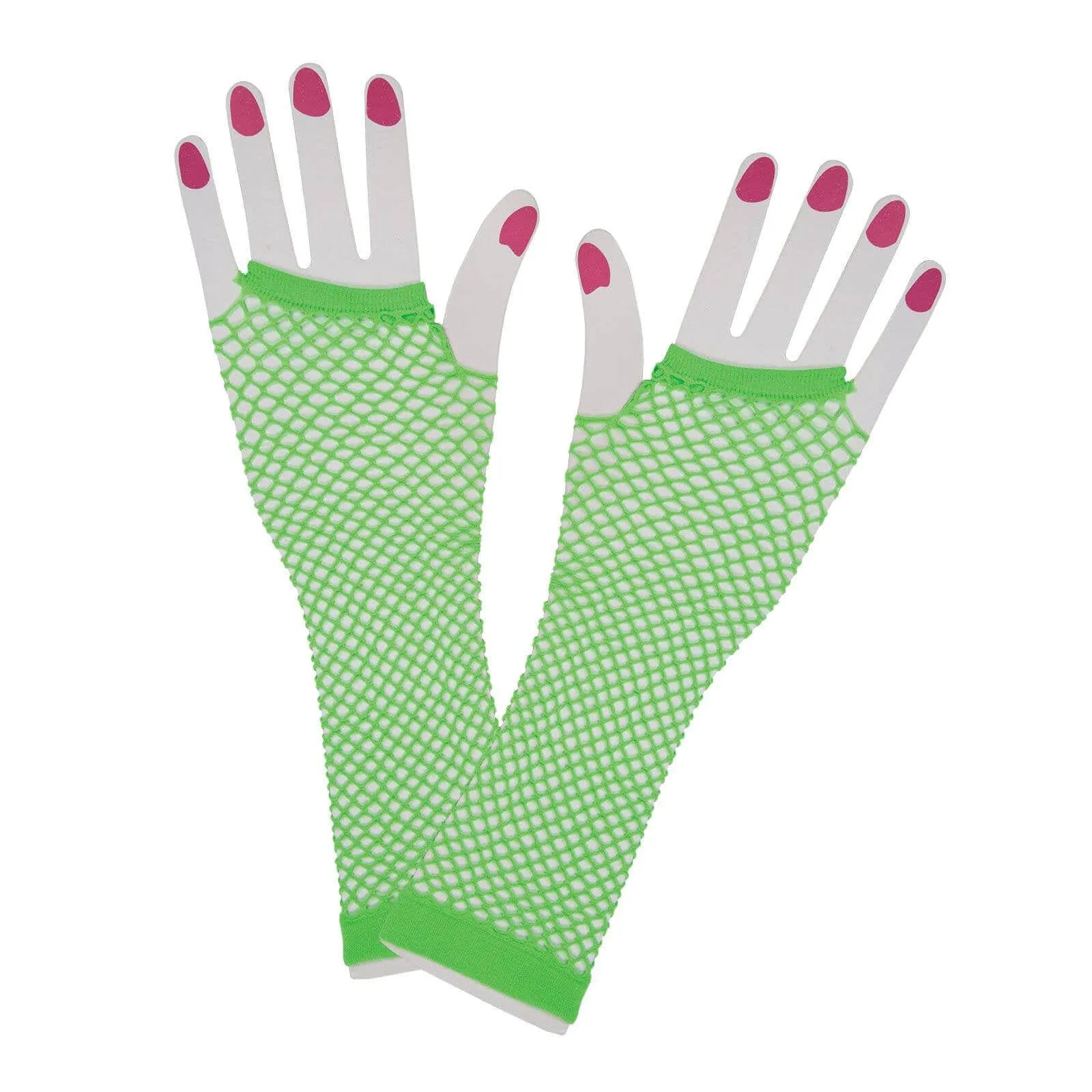 Long Fishnet Gloves Neon 1980s Fancy Dress Pop Disco