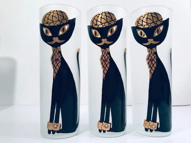 Maida Amour Hipster Siamese Cat Tall Collins Glasses (Set of 6)