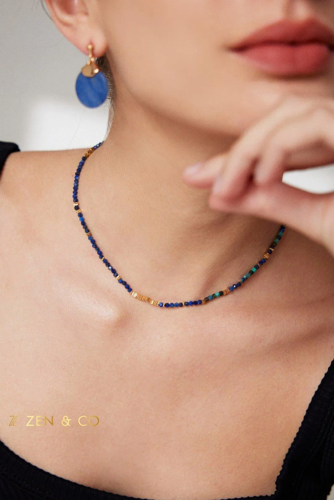 MANISHA Bohemian Lapis lazuli and Amazonite dainty stone necklace