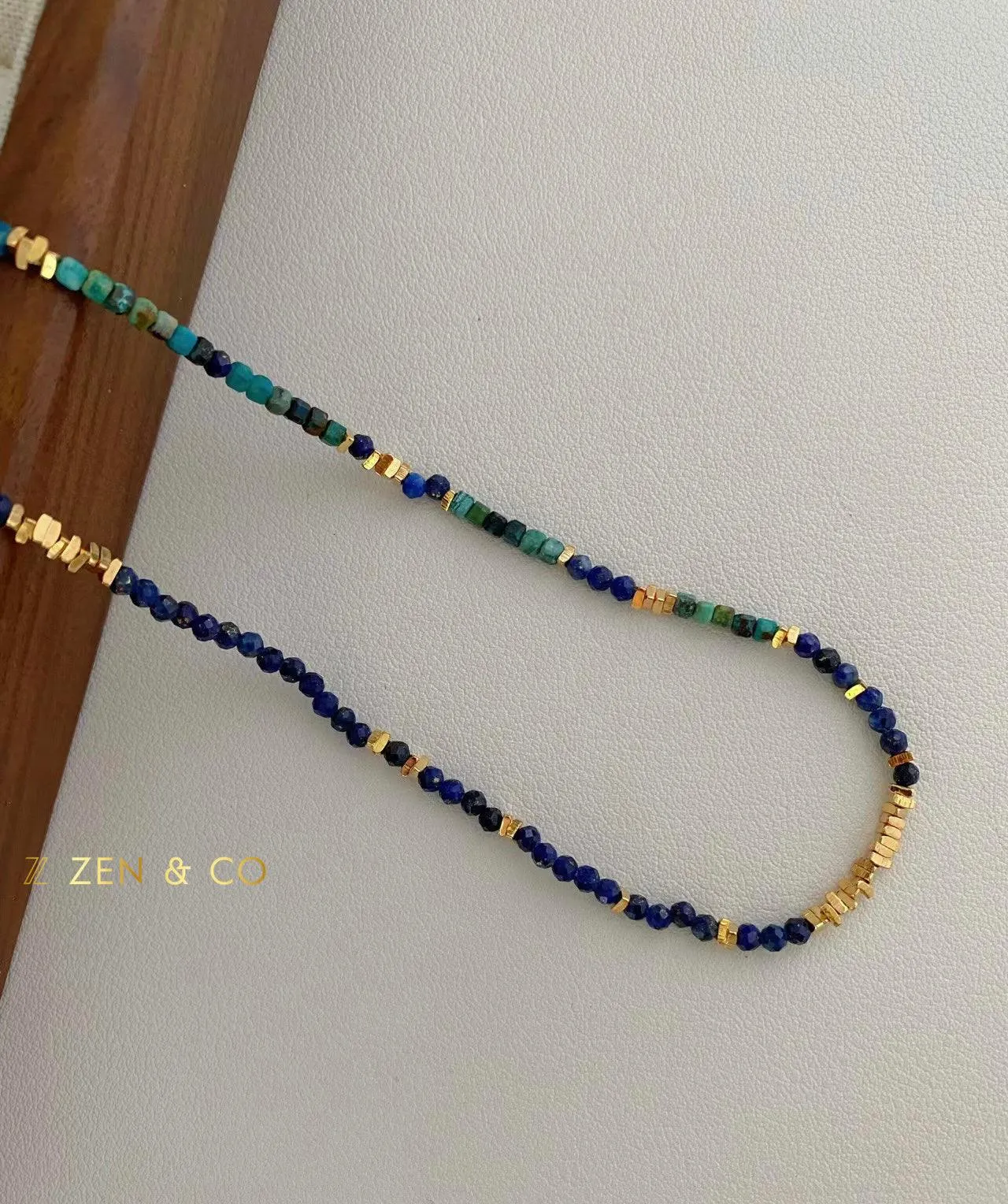 MANISHA Bohemian Lapis lazuli and Amazonite dainty stone necklace