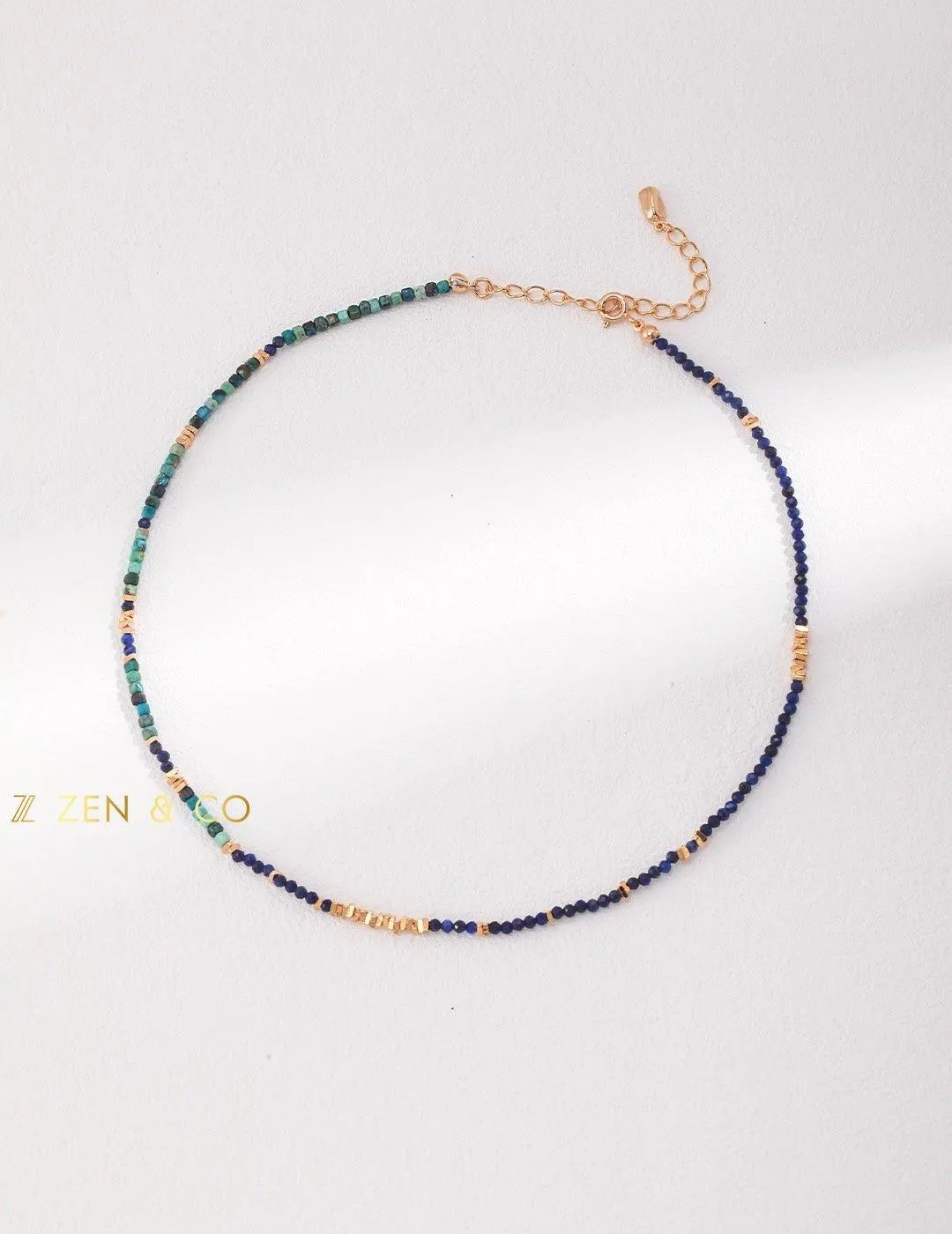 MANISHA Bohemian Lapis lazuli and Amazonite dainty stone necklace