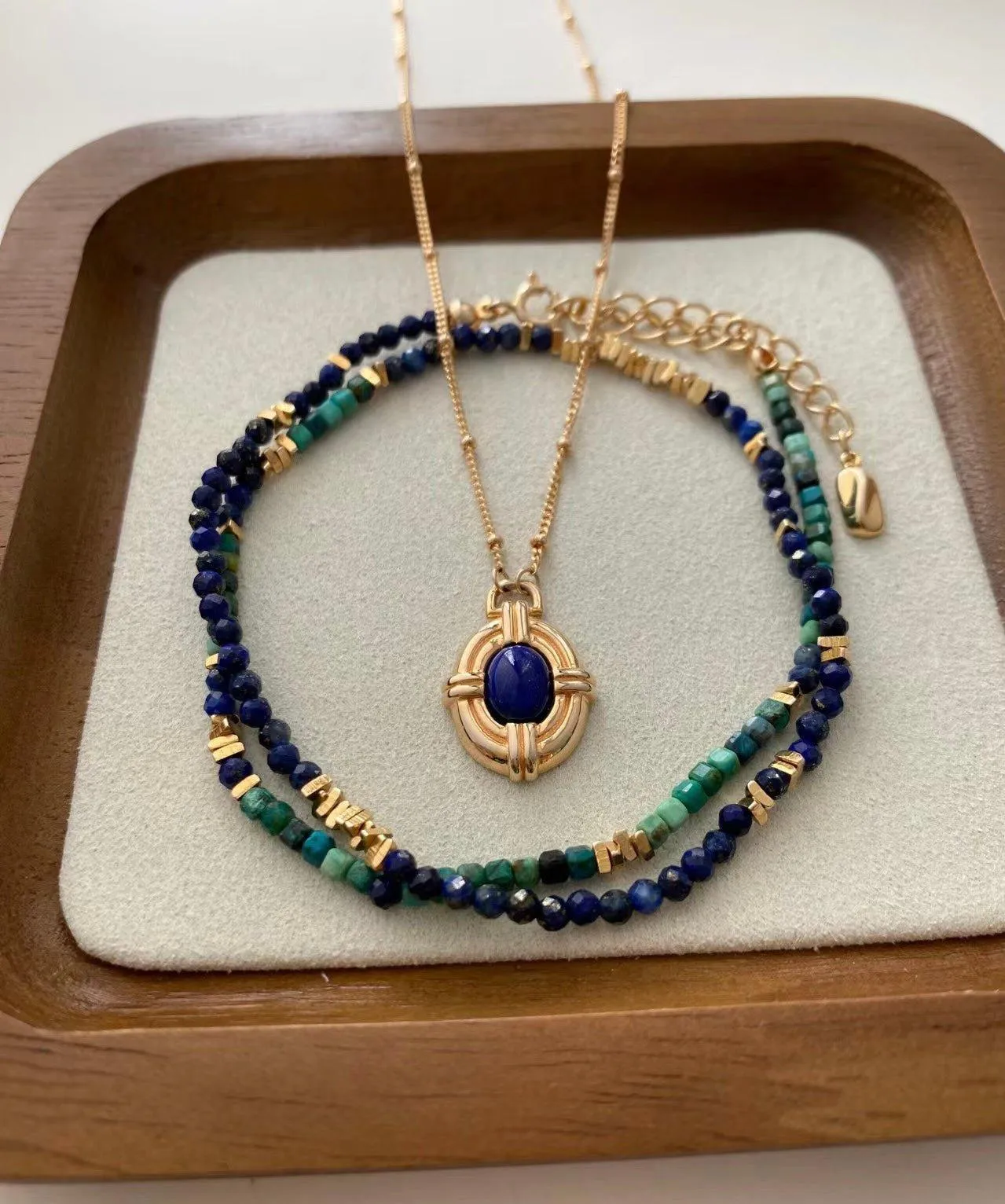 MANISHA Bohemian Lapis lazuli and Amazonite dainty stone necklace