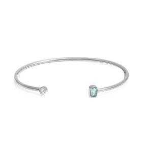 March Aquamarine Birthstone Bangle - Silver