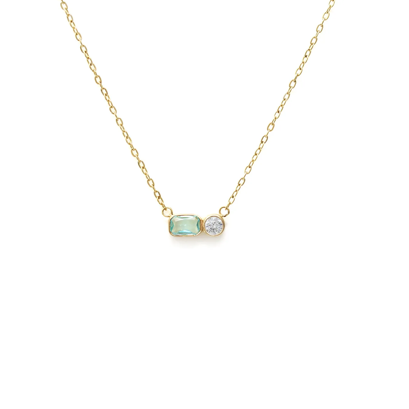 March Aquamarine Birthstone Necklace - Yellow Gold