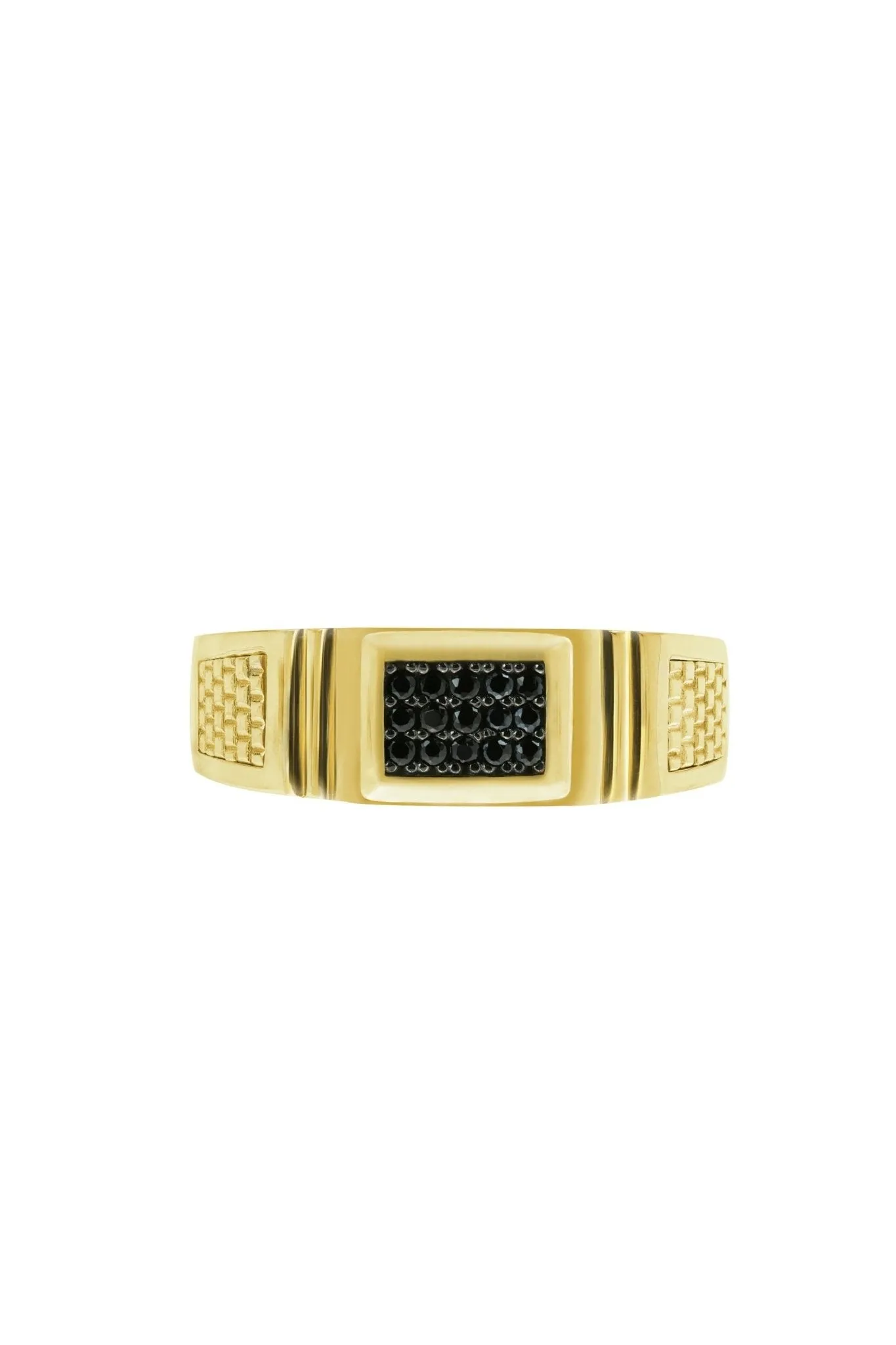 Mens 9ct Yellow Gold Black Cubic Zirconia Square Signet Ring